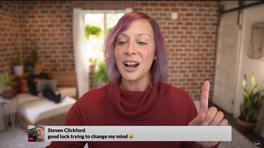 a screengrab of Live Streaming Pros' Luria Petrucci strongly suggesting "DO NOT schedule Recorded video" of your's truly sarcastically saying "good luck trying to change my mind" with a smiley emoji